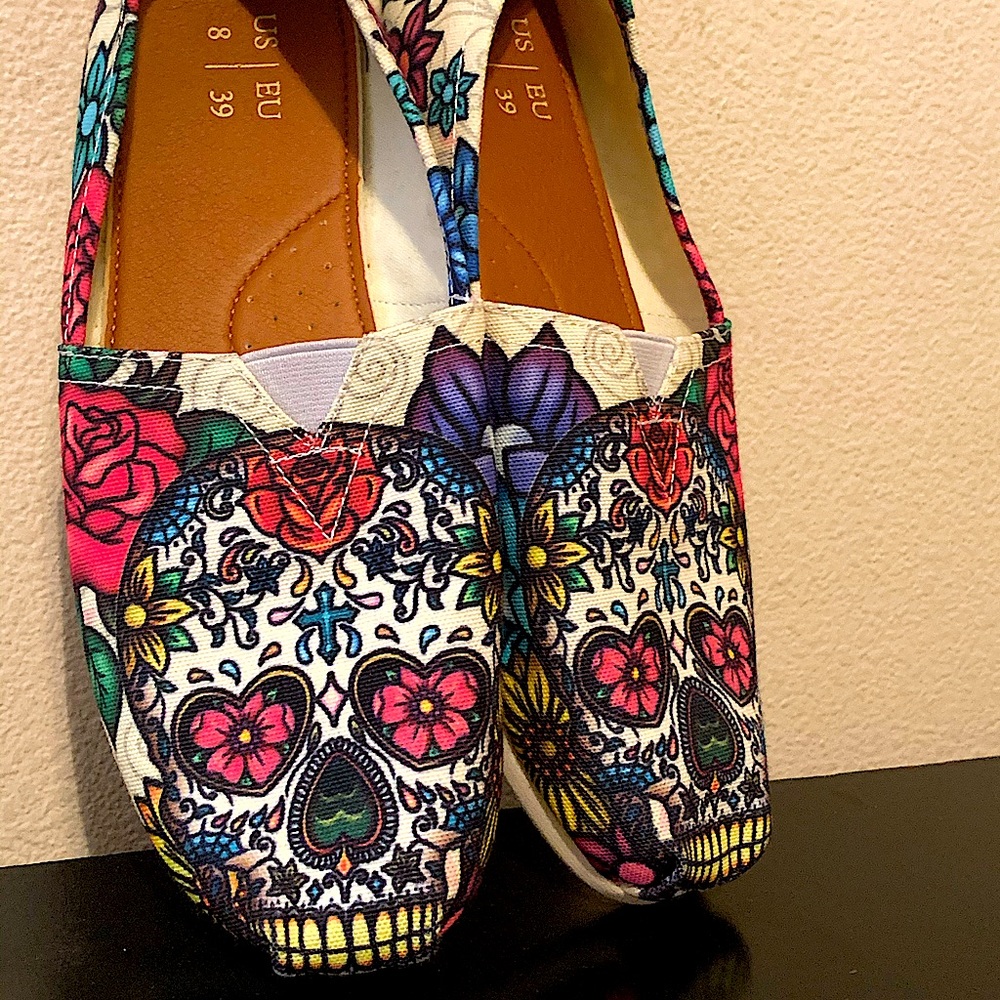 Skull Colorful Floral slip on flats